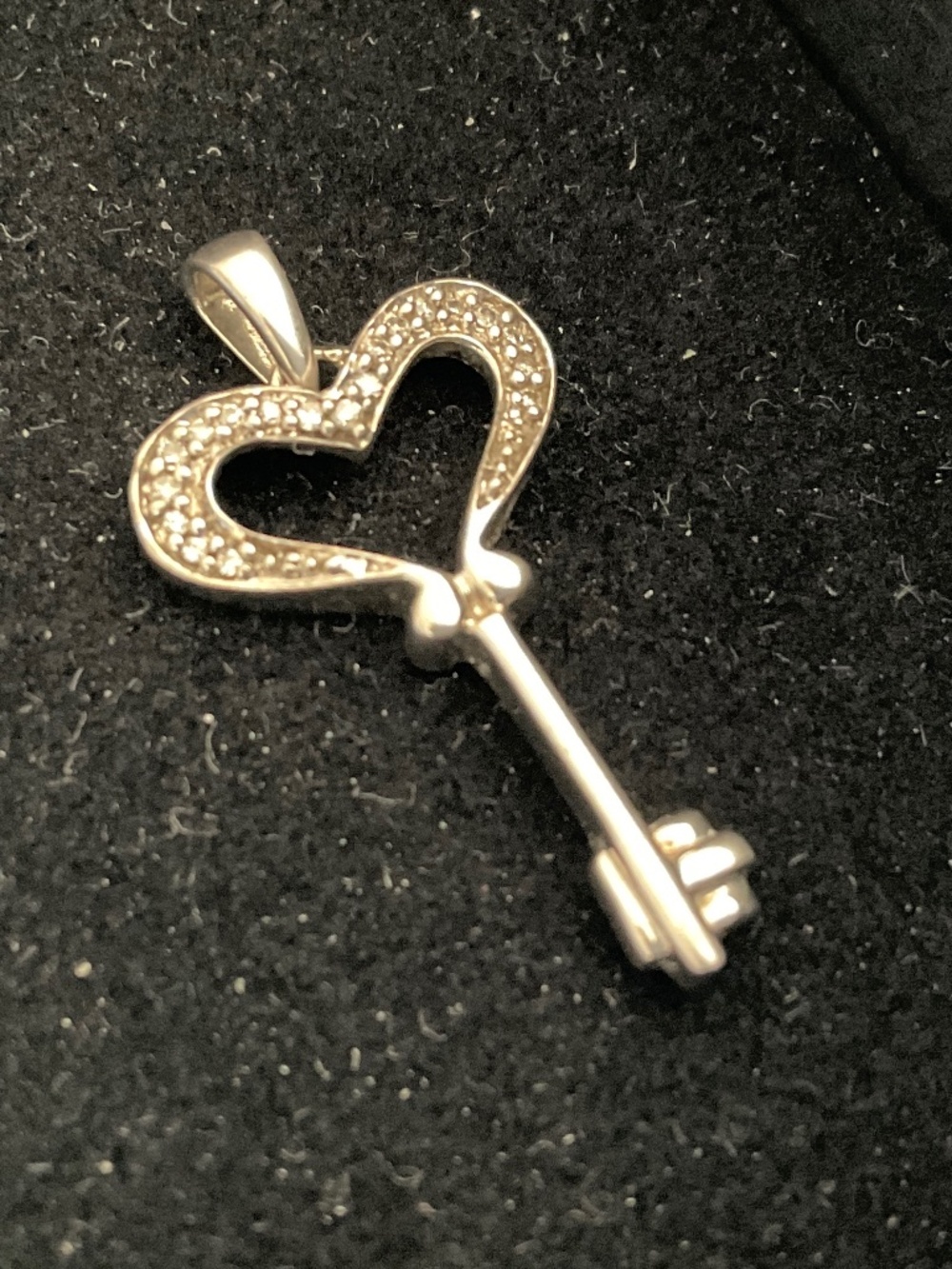 Sterling Silver Heart Key Pendant Necklace with real diamonds